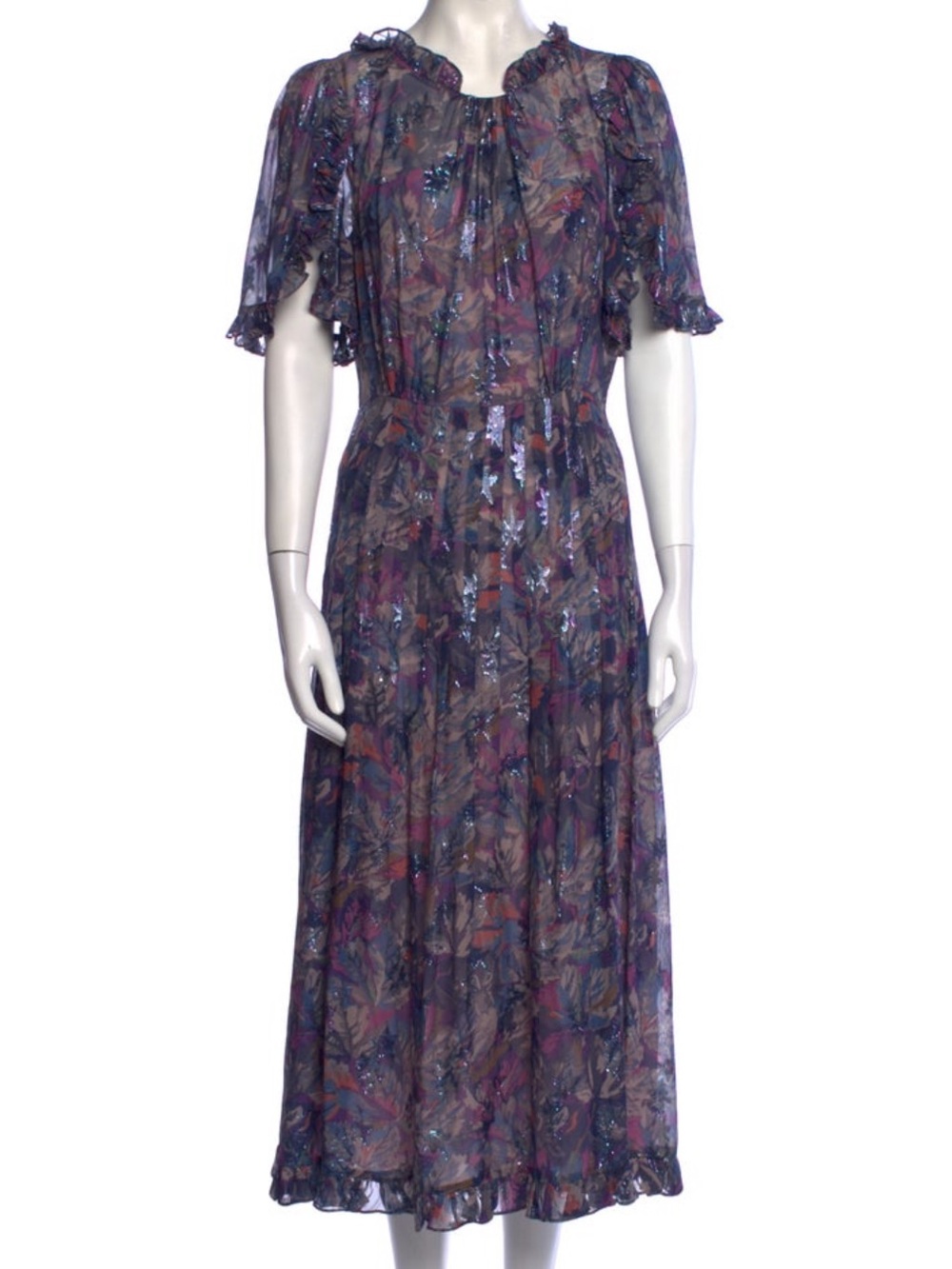 Rebecca Taylor Floral Purple Midi Dress with Shimmer - Picture 1 of 3